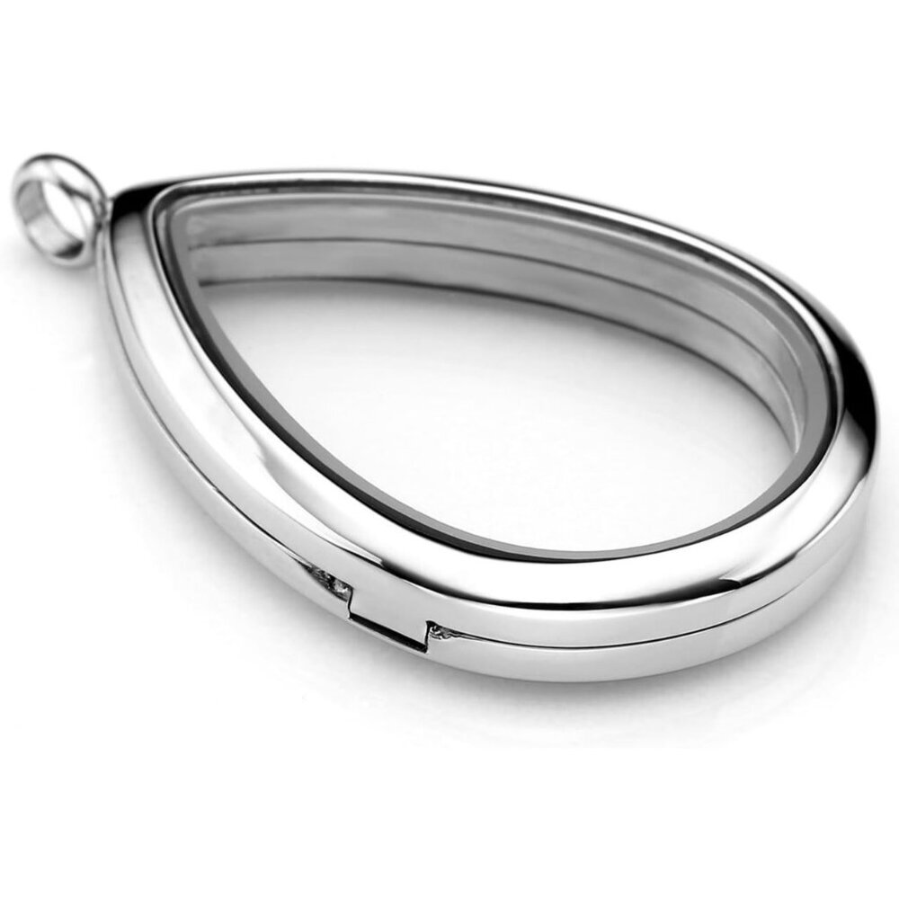 Unisex Silver Floating Charm Heart Locket Necklace 24" Stainless Steel - Picture 2 of 7